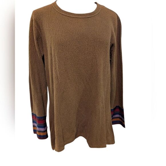 Vintage Margaret Winters‎ brown cotton textured top with rainbow stripes boho - Picture 7 of 8